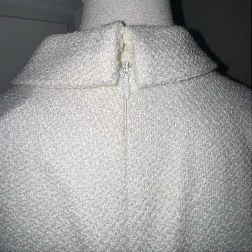 FEHAUTE Jumpsuit Womens Size 4 White Tweed Wide-Leg Pockets Quiet Luxury - Picture 6 of 16